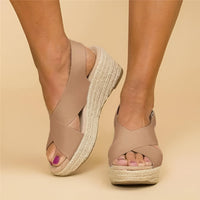 Damen Sandalen Cross Strap Wedges Bequeme Sommerschuhe - Braun