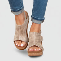 Damen Sandalen Offene Zehen Riemchen Sandalen Blockabsatz - Beige