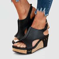 Damen Sandalen Offene Zehen Riemchen Sandalen Blockabsatz - Schwarz
