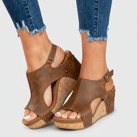 Damen Sandalen Offene Zehen Riemchen Sandalen Blockabsatz - Braun