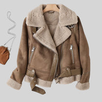 Nicole | Damen Linde Reißverschluss Bikerjacke - Braun