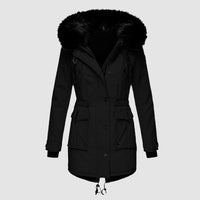 Damenparka mit Kapuze, Knöpfen und Taschen - Schwarz