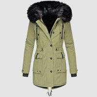 Damenparka mit Kapuze, Knöpfen und Taschen - Grün