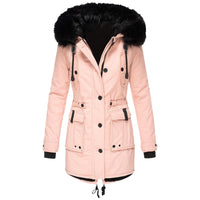 Damenparka mit Kapuze, Knöpfen und Taschen - Rosa