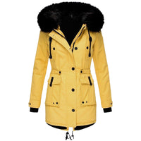 Damenparka mit Kapuze, Knöpfen und Taschen - Gelb