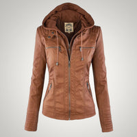 Sophie | Damen Taillierte Kapuze Lederjacke - Khaki