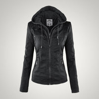 Sophie | Damen Taillierte Kapuze Lederjacke - Schwarz