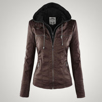 Sophie | Damen Taillierte Kapuze Lederjacke - Braun