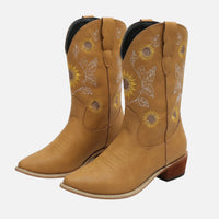 Franziska | Damen Western Wildlederstiefel Blumenstickerei – Bestickte Western Stiefel - Gelb
