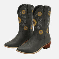 Franziska | Damen Western Wildlederstiefel Blumenstickerei – Bestickte Western Stiefel - Dark Brown