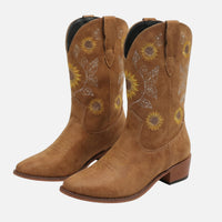 Franziska | Damen Western Wildlederstiefel Blumenstickerei – Bestickte Western Stiefel - Braun