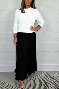 Michelle | Maxikleid mit Jersey und Faltenrock - Weiß/Schwarz