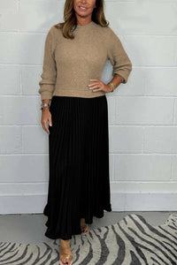 Michelle | Maxikleid mit Jersey und Faltenrock - Braun/Schwarz