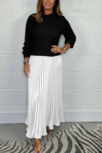 Michelle | Maxikleid mit Jersey und Faltenrock - Schwarz/Weiß