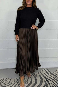 Michelle | Maxikleid mit Jersey und Faltenrock - Schwarz/Braun