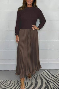 Michelle | Maxikleid mit Jersey und Faltenrock - Braun/Kaffee