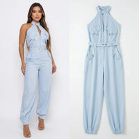 Dominna™ Jumpsuit aus Leichter Sarja im Raffinierten Cargo-Stil - Blau