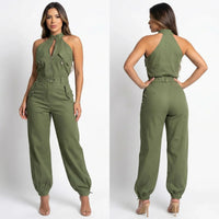 Dominna™ Jumpsuit aus Leichter Sarja im Raffinierten Cargo-Stil - Grün