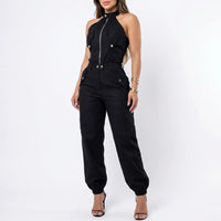 Dominna™ Jumpsuit aus Leichter Sarja im Raffinierten Cargo-Stil - Schwarz