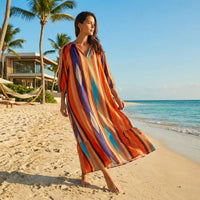 Kamelie™ Viskose-Maxikleid mit tiefem V-Ausschnitt - Orange