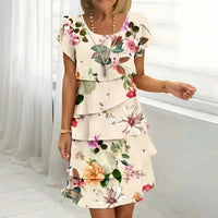 Cremona™-Kleid mit Blumenmuster, gestuftem Design und leicht ausgestellten Ärmeln - Weiß mit Blumenmuster