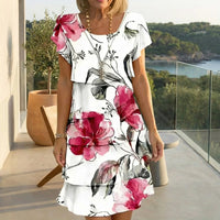 Cremona™-Kleid mit Blumenmuster, gestuftem Design und leicht ausgestellten Ärmeln - Rotes Blumenmuster