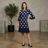 Cäcilia™ Klassisches Midikleid mit Volants - Blau mit Weißen Punkten