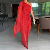 Katharina™ Drapiertes One-Shoulder-Maxikleid - Rot