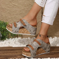 Coraline™ Leder-Pantolette mit Plateau und Doppelverstellung - Grau