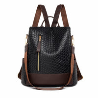 Damen-Diebstahlschutz-Rucksack aus stilvollem veganem Leder - Schwarz