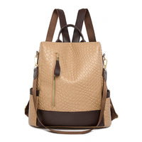Damen-Diebstahlschutz-Rucksack aus stilvollem veganem Leder - Khaki