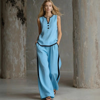 Elira™-Set aus Baumwoll-Leinen mit Kontrastierender Verarbeitung - Blau