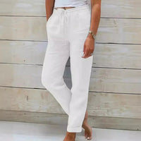 Norah™-Hose aus Baumwollleinen mit Verstellbarem Bund - Weiß