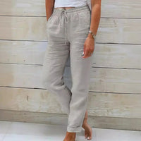 Norah™-Hose aus Baumwollleinen mit Verstellbarem Bund - Grau