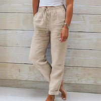 Norah™-Hose aus Baumwollleinen mit Verstellbarem Bund - Khaki