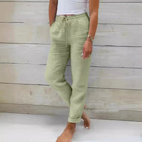 Norah™-Hose aus Baumwollleinen mit Verstellbarem Bund - Grün
