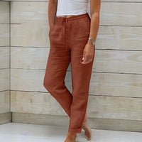 Norah™-Hose aus Baumwollleinen mit Verstellbarem Bund - Apricot