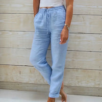 Norah™-Hose aus Baumwollleinen mit Verstellbarem Bund - Blau