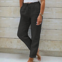 Norah™-Hose aus Baumwollleinen mit Verstellbarem Bund - Schwarz