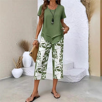 Nativ™ Set mit Lagenbluse und gemusterter Capri Hose - Olivgrün