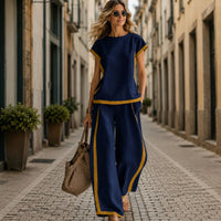 Lissara™-Set mit Minimalistischer Bluse und Einer Hose mit Figurbetonenden Schnitten - Dunkelblau