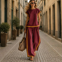 Lissara™-Set mit Minimalistischer Bluse und Einer Hose mit Figurbetonenden Schnitten - Bordeauxrot