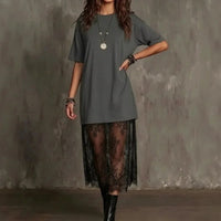 Lorient™ Maxikleid mit Transparentem Spitzenrock - Grau