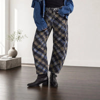 Alvida™ Hose mit Blumenmuster und weitem Fall - Karomuster mit Blau und Grau