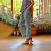 Ella™ Cropped-Hose aus Baumwoll-Leinen mit Eleganten Seitlichen Knöpfen - Grau