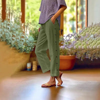 Ella™ Cropped-Hose aus Baumwoll-Leinen mit Eleganten Seitlichen Knöpfen - Grün