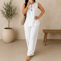 Lucienne™ Set mit Bluse mit Frontausschnitt und Palazzo-Hose - Weiß