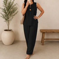 Lucienne™ Set mit Bluse mit Frontausschnitt und Palazzo-Hose - Schwarz