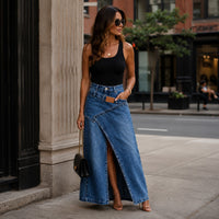 Siena™ Jeans-Maxirock mit Verlängernder Silhouette und Modernem Design - Blau