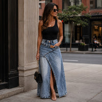 Siena™ Jeans-Maxirock mit Verlängernder Silhouette und Modernem Design - Hellblau